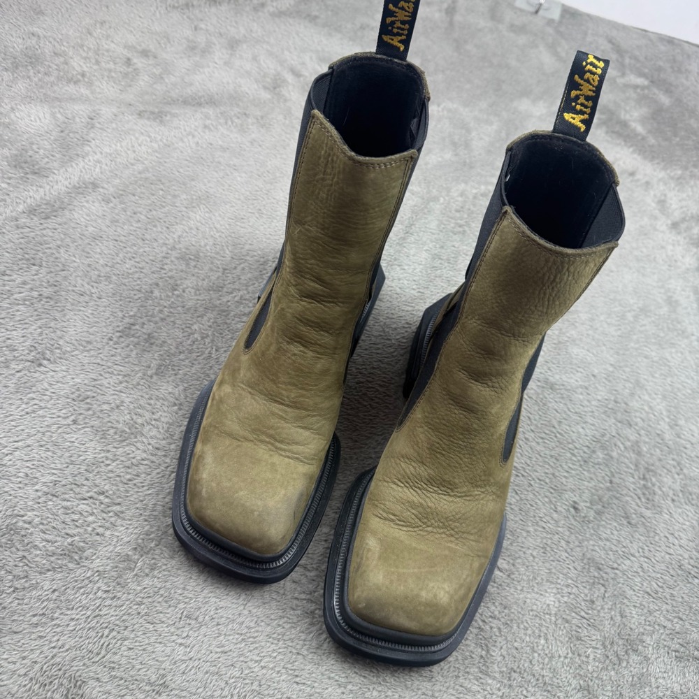 Dr. Martens Maybole Chelsea Boots Women 8 Olive Green Excellent Square Toe Block
